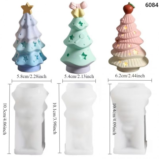 YY6084 Yılbaşı Temalı 3 lü Çam Ağacı Mum Biblo Silikon Kalıp